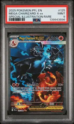 2025 POKEMON PFL EN-PHANTASMAL FLAMES #125 MEGA CHARIZARD X EX PSA 9 - Image 1