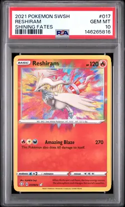 2021 POKEMON SWORD & SHIELD SHINING FATES #017 RESHIRAM PSA 10 - Image 1