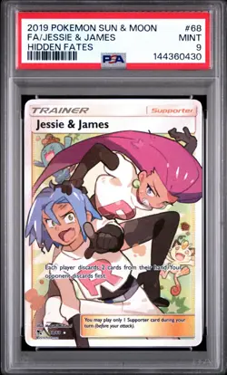 Jessie and James 68/68 Full Art Trainer Pokemon Hidden Fates Team Rocket PSA 9 - Image 1