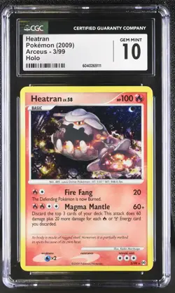 CGC 10 GEM MINT Heatran 2009 Arceus 3/99 Holo Pokemon Card - Image 1