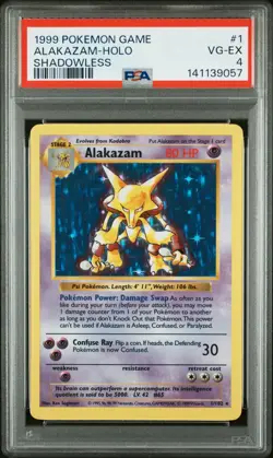 1999 POKEMON BASE SET SHADOWLESS #1 ALAKAZAM-HOLO PSA 4 - Image 1