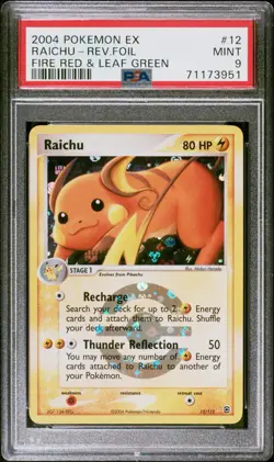 2004 POKEMON EX FIRE RED & LEAF GREEN #12 RAICHU-REVERSE FOIL PSA 9 - Image 1