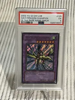 LOB! YGO Gaia The Dragon Champion Ultra Rare Name Error #125 PSA EX - Image 1