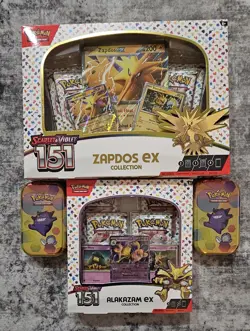Pokemon TCG: S&V 151 Zapdos Ex Collection, Alakazam Ex Collection & 2 151 Tins - Image 1
