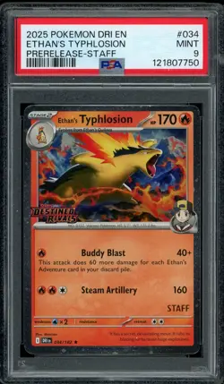 Pokemon PSA 9 Ethan's Typhlosion 034/182 Destined Rivals STAFF Prerelease Promo - Image 1