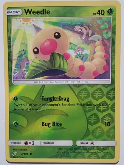 REVERSE HOLO Weedle 2/181 LP - Team Up Pokemon Card - Shibuzoh Art - Image 1