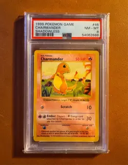 1999 POKEMON BASE SET SHADOWLESS #46 CHARMANDER PSA 8 - Image 1