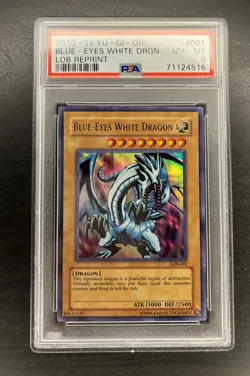 Yugioh PSA 8 Blue Eye White Dragon LOB Reprint - Image 1