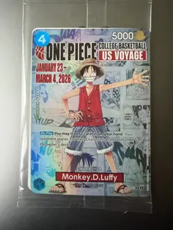 One Piece Promotion Card - Monkey.D.Luffy P-055 SEALED College Basketball US NEW - Image 1