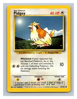 Pokemon Pidgey #057/102 Base Set Trading Card TCG Nintendo 1999 - Image 1