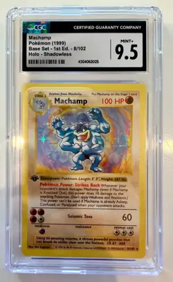 1999 Pokemon Card 1st edition Machamp Shadowless CGC 9.5 GEM MINT!!! - Image 1