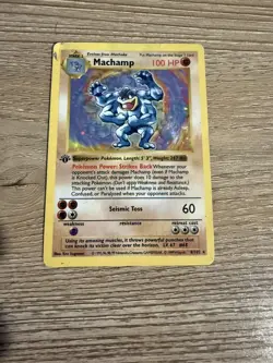 DMG Pokemon Machamp Holo Rare 100 HP 8/102 Base Set English TCG - Image 1
