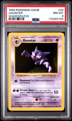 1999 Pokemon Game Base Set #29 Haunter Shadowless PSA 8 Near Mint-Mint - Image 1