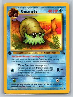 1999 Pokemon Fossil Omanyte 1st Edition #52/62 Near Mint WoTC - Image 1