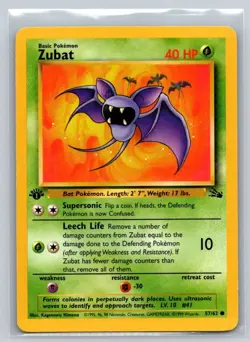 1999 Pokemon Fossil Zubat 1st Edition #57/62 Near Mint WoTC - Image 1