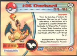 BR | (A) Topps 1999 TV Animation Series #1 | Charizard #6 Blue Label (1st print) - Image 2
