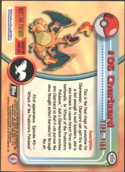 BR | (B) Topps 1999 TV Animation Series #1 | Charizard #6 Black Logo (2nd print) - Image 2