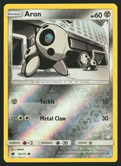 SM - Crimson Invasion Aron #65/111 Reverse Holo Pokemon Card - Image 1