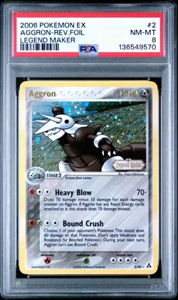 2006 POKEMON CARD EX LEGEND MAKER #2 AGGRON-REVERSE FOIL PSA 8 NM MINT POP 47! - Image 1