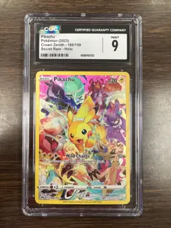 PIKACHU ~ 2023 Pokemon CGC 9 Card #160/159 Crown Zenith Secret Rare Holo - Image 1