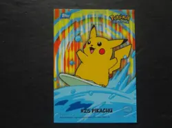 2000 Topps Pokemon Stick On #8 25 Pikachu Surfing Series 2 Chase TV Sticker - Image 1