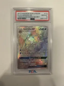 2017 Pokemon Crimson Invasion Gyarados FA 112/111 Secret Rainbow Rare PSA 10 - Image 1