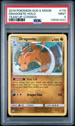 Dragonite Holo #119 PSA 9 2019 Pokemon Sun & Moon Team Up Cosmos - Image 1