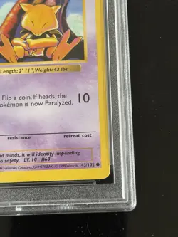 Pokemon PSA 10 GEM MINT Abra 1st Edition Base Set Shadowless 1999 Card 43/102 - Image 4