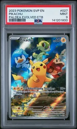 2023 POKEMON SVP EN-SV PALDEA EVOLVED ETB PROMO #027 PIKACHU PSA 9 - Image 1
