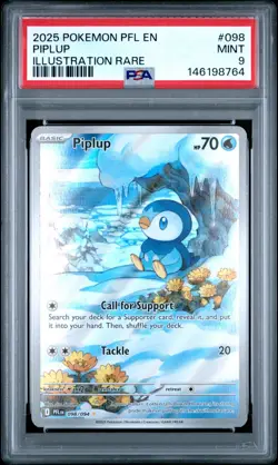 PSA 9 Piplup 098/094 Pokemon Phantasmal Flames PFL Illustration Rare 2025 MINT - Image 1