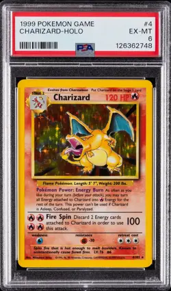1999 POKEMON BASE SET UNLIMITED #4 CHARIZARD-HOLO PSA 6 - Image 1
