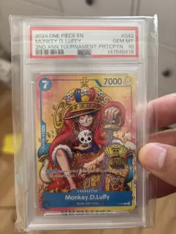 2024 One Piece EN Monkey D. Luffy 2nd Anniversary Tournament Promo #P-043 PSA 10 - Image 1