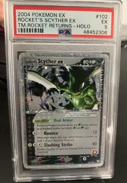 2004 Pokemon Team Rocket Returns Holo Team Rocket's Scyther EX 102 PSA 5 EX - Image 1