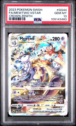 2023 POKEMON SWORD & SHIELD CROWN ZENITH #GG44 FULL ART/MEWTWO VSTAR PSA 10 - Image 1