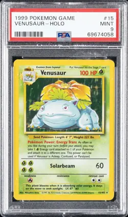 1999 POKEMON BASE SET UNLIMITED #15 VENUSAUR-HOLO PSA 9 - Image 1