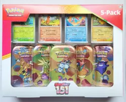 Pokemon S&V 151 - 5 Pack Mini Tins w/ 4 Promo Costco Bundle SEALED GENGAR & MORE - Image 1