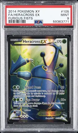 2014 POKEMON XY FURIOUS FISTS #105 FULL ART/HERACROSS EX PSA 9 - Image 1