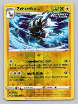 Reverse Holo Zebstrika 051/198 Rare SWSH06: Chilling Reign Pokemon - Image 1