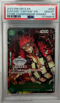 2023 EUSTASS "CAPTAIN" KID ONE PIECE PROMO STORE CHAMPIONSHIP-WINNER #003 PSA 10 - Image 1