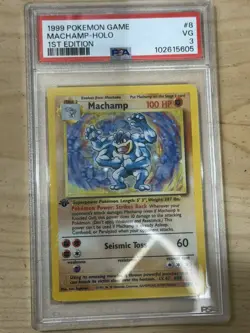 1999 Pokemon TCG Machamp Holo 1st Edition Rare Card 8/102 PSA Very Good 3 - Image 1
