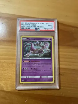 2019 Mewtwo~Holo Black Star Promo Hidden Fates Pin Coll~SM214 PSA 9 Mint Card - Image 1
