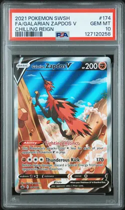 2021 POKEMON SWORD & SHIELD CHILLING REIGN FULL ART/GALARIAN ZAPDOS V PSA 10 - Image 1