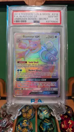 2019 POKEMON SUN & MOON UNBROKEN BONDS SECRET #218 FULL ART/BLASTOISE GX PSA 10 - Image 1