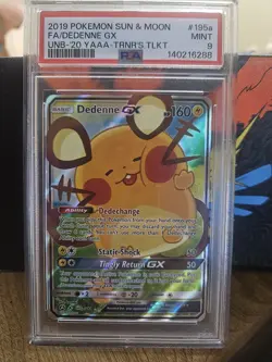 Pokemon Sun & Moon Dedenne GX 195a/214 Full Art Holo Alternate PSA 9 - Image 1