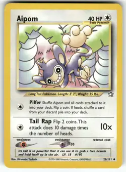 Aipom Neo Genesis Uncommon Pokemon Near Mint or Better - Image 1