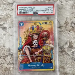 Monkey.D.Luffy (2nd Anniversary Stamped) P-043 One Piece Promo Non Foil PSA 10 - Image 1