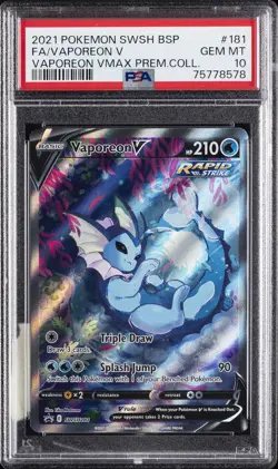 2021 POKEMON SWSH BLACK STAR PROMO #181 FULL ART/VAPOREON V PSA 10 - Image 1