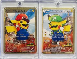 Mario & Luigi Pikachu Cosplay Metal Polished Collectible Pokemon Card Set - New - Image 1