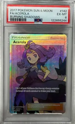 PSA 6 Acerola 142/147 Sun & Moon Burning Shadows Full Art HOLO Pokemon Card - Image 1