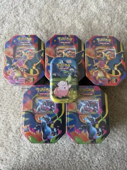 Pokemon Phantasmal Flames Charizard XY Tin Set Of 5 + Ascended Heros Mini Tin - Image 1